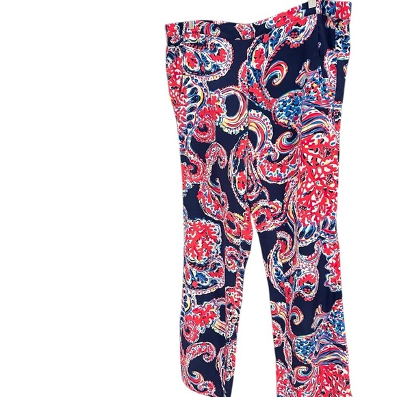 Lilly Pulitzer XL cotton Blue and Red Boot Cut Flare Pants EUC pockets cute!!! - Picture 2 of 12